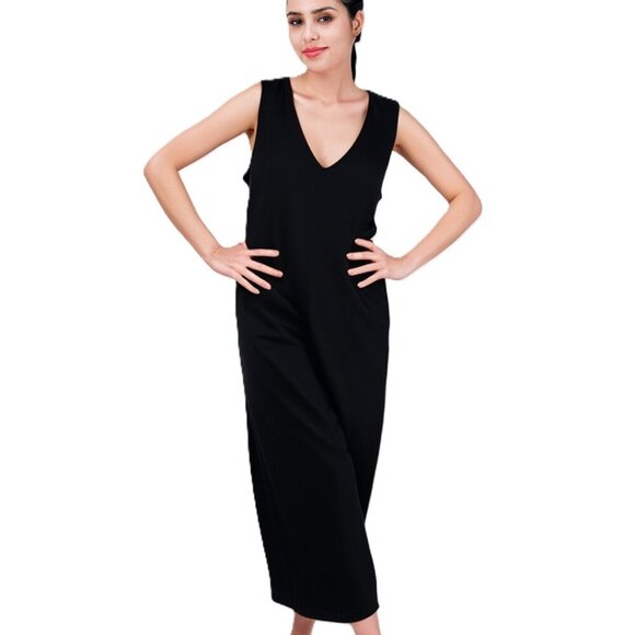 Forever 21 + Sizes Deep V Neck Stretch Black Midi Dress. Size 2X - Picture 1 of 11